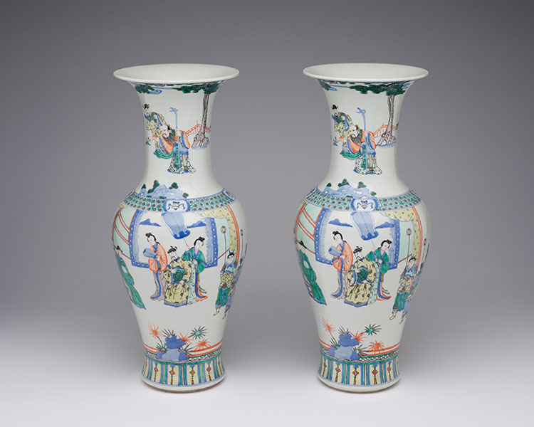 A Pair of Chinese Doucai ‘Figural’ Baluster Vases, Kangxi Mark, Early 20th Century Dynasty by  Chinese Art