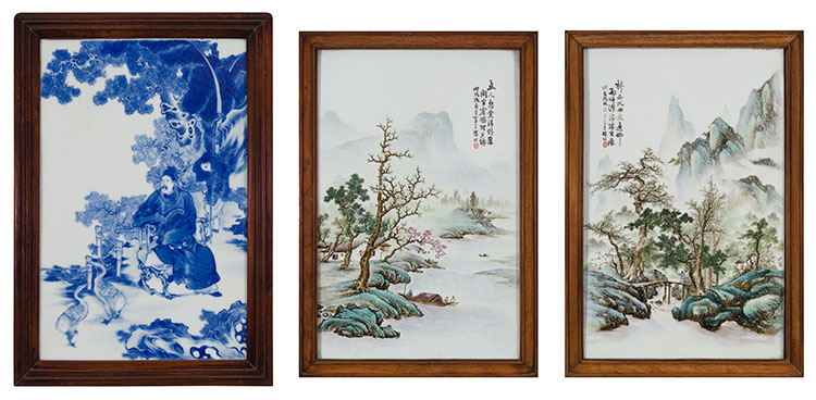 Three Chinese Porcelain Enamelled Panels, 20th Century by  Chinese Art