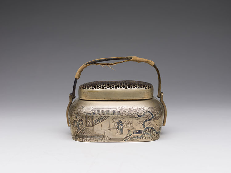 A Chinese Brass Incised Landscape Hand Warmer, 19th Century par  Chinese Art