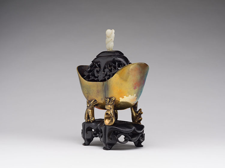 A Chinese Ingot Form Censer and Jade Mounted Cover, 19th Century par  Chinese Art