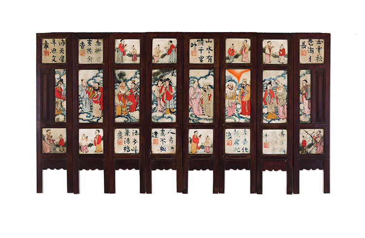 A Chinese Eight Panel Painted Marble 'Immortals' Screen, Late 19th Century par  Chinese Art