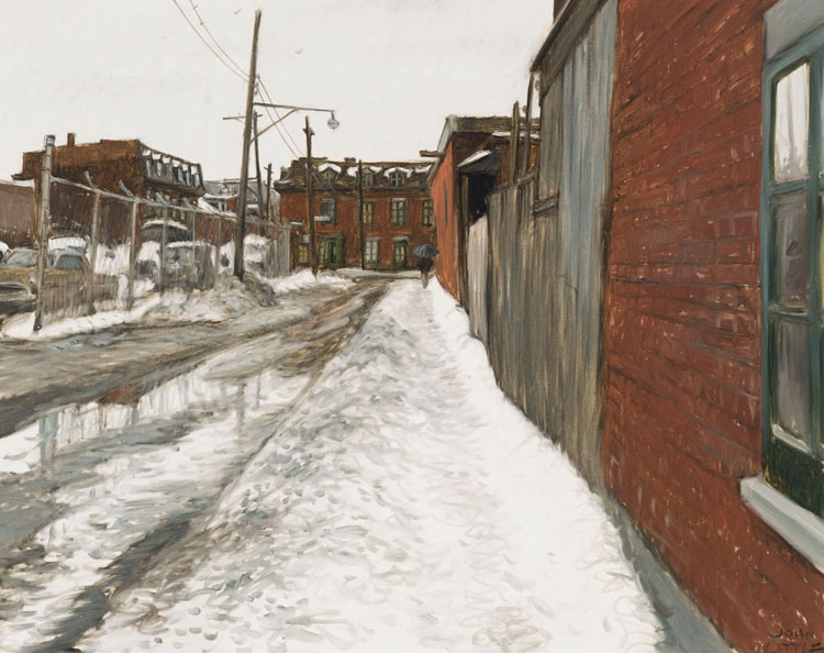 Flaque d'eau - rue Eleanor vers William St. - Griffintown by John Geoffrey Caruthers Little