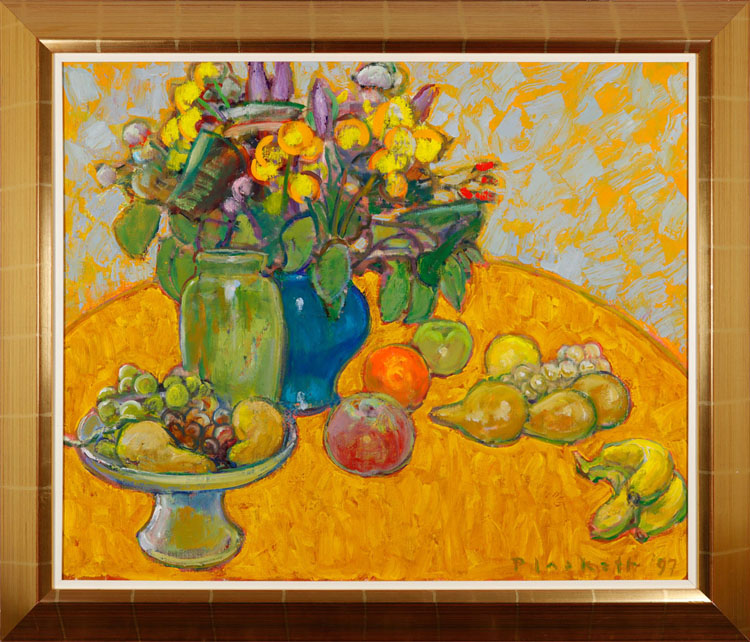 Compote, Vase, Flowers & Fruit par Joseph Francis (Joe) Plaskett