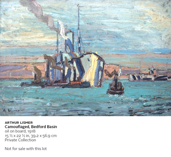 Tugs and Troop Carrier, Halifax Harbour, Nova Scotia by Arthur Lismer