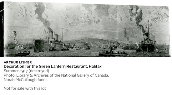 Tugs and Troop Carrier, Halifax Harbour, Nova Scotia by Arthur Lismer