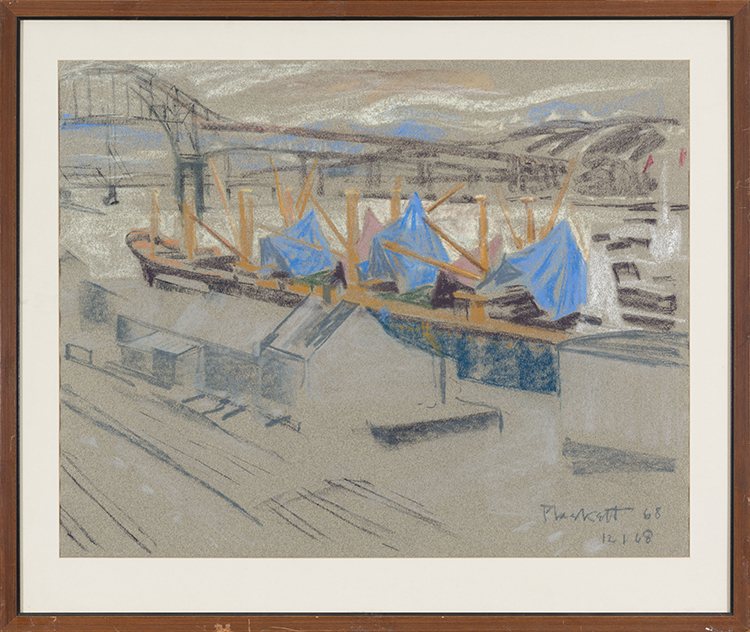 Cargo Ships with Blue Tarps - False Creek par Joseph Francis (Joe) Plaskett
