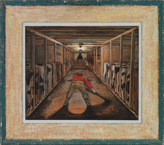 Cleaning the Cow Barn in Winter by William Kurelek