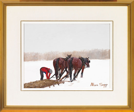 A Man Unhitching Horses par Allen Sapp