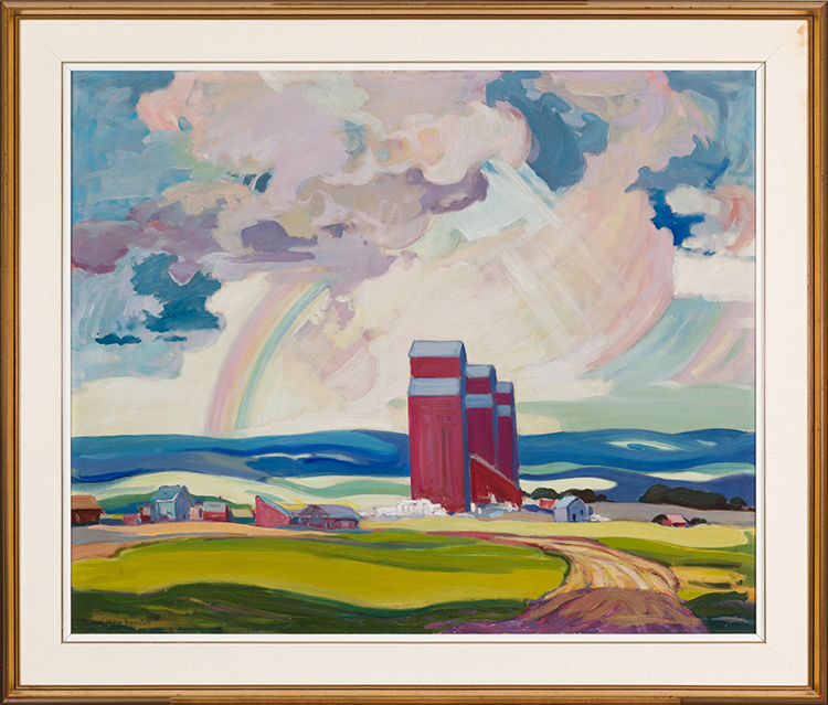 Prairie Grain Elevators and Rainbow par Mildred Valley Thornton