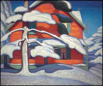 Pine Tree and Red House, Winter, City Painting II by Lawren Stewart Harris