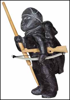 Hunter Carrying a Seal with Harpoon, Bow and Rifle by Joe Talirunili sold for $9,360