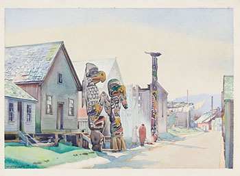 Totems, Alert Bay by Walter Joseph (W.J.) Phillips sold for $157,250