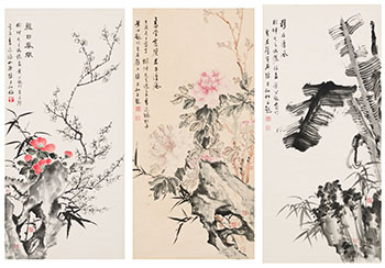 Three Collaborative Landscapes by Huang Junbi vendu pour $11,250