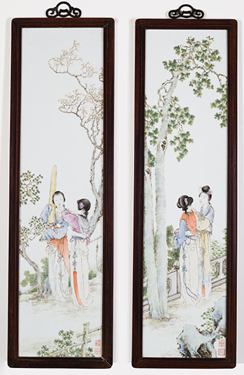 A Rare Pair of Famille Rose Porcelain Figural Panels, by Wang Qi, c. 1920 by  Chinese Art sold for $193,250