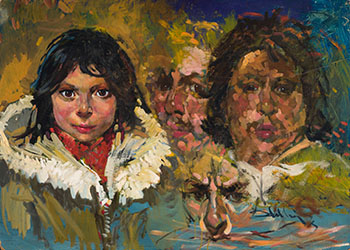 Triple Self Portrait and Child in Parka by Arthur Shilling
