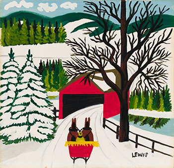 Sleigh and Covered Bridge by Maud Lewis sold for $43,250