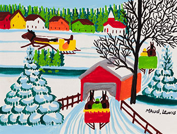Sleigh and Covered Bridge by Maud Lewis vendu pour $46,250
