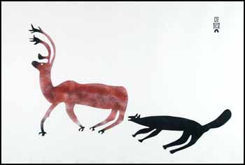 Caribou Chased by Wolf by Pudlo Pudlat sold for $1,610