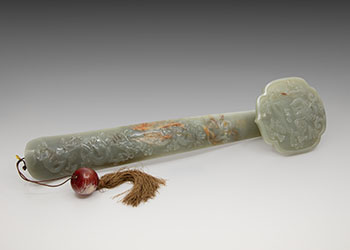 A Large Chinese Celadon Jade Inscribed Ruyi ‘Dragon’ Sceptre, 19th/20th Century by  Chinese Art sold for $6,250