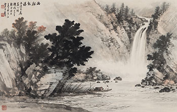 Scholar Boat and Waterfall by Huang Junbi sold for $18,750
