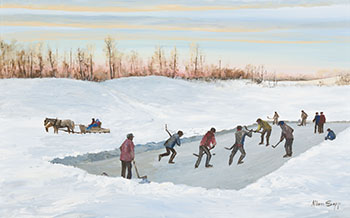 People Watching Hockey Game by Allen Sapp sold for $18,750